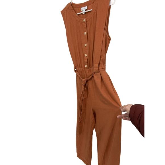 Liz Claiborne Rust Sleeveless Button Down Belted Jumpsuit  Size M - Picture 1 of 8